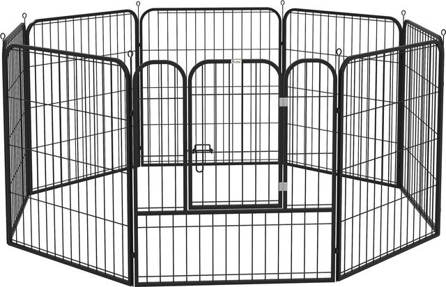 PawHut Welpenauslauf aus Metall mit Tür, individuell gestaltbares Freigehege für Hunde und Haustiere, Schwarz - Bild 1