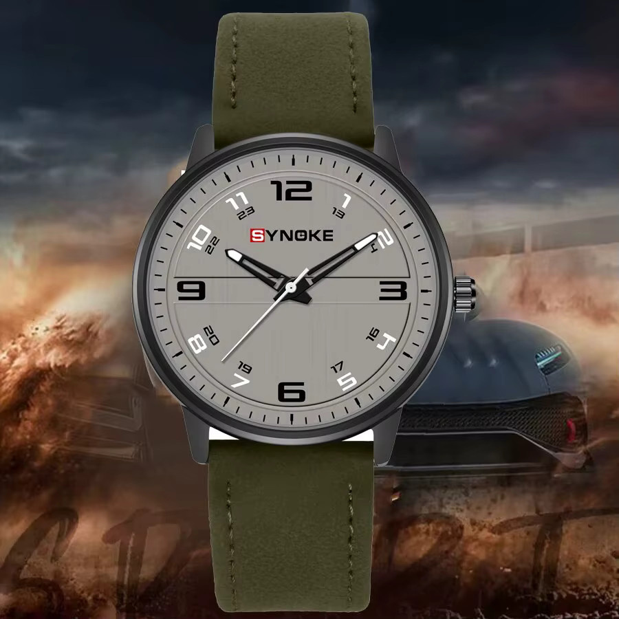 Synoke Armbanduhr, Quarz, Leder, Silber, Herren - Bild 2