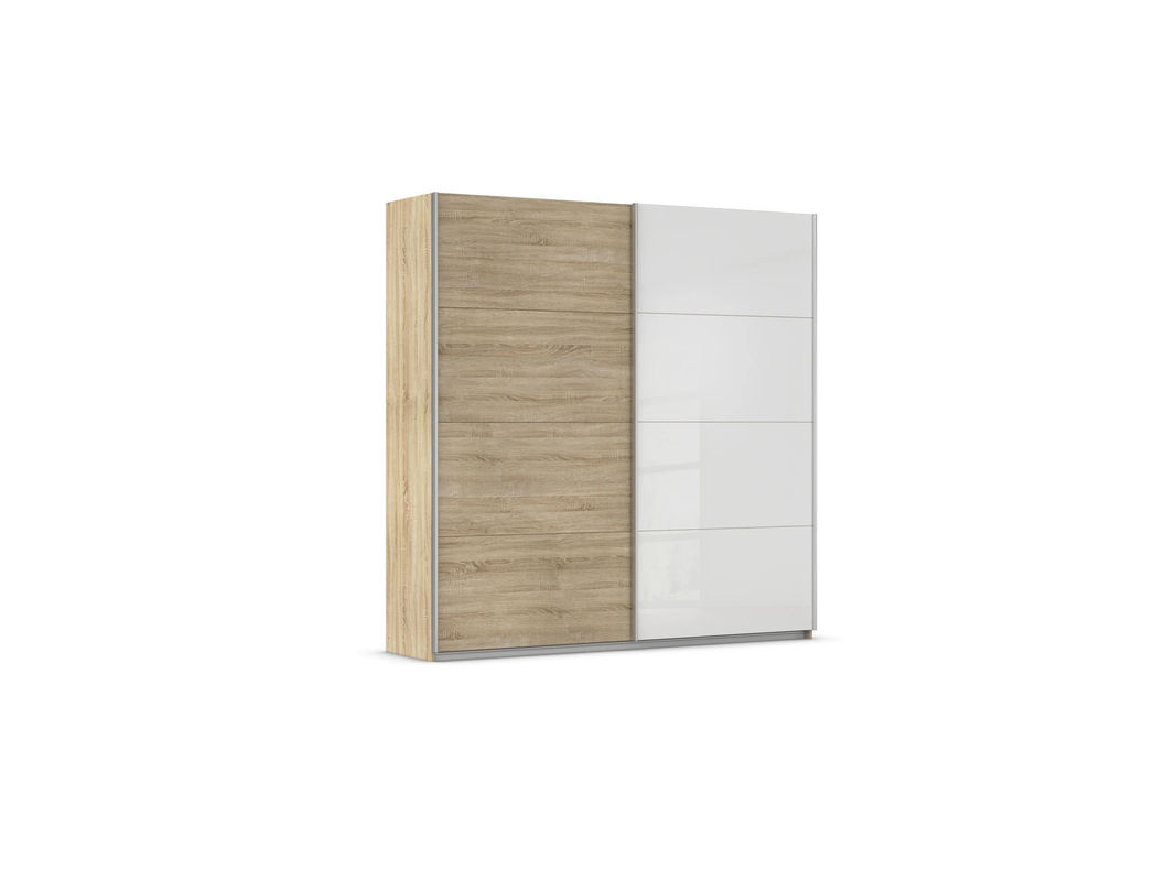 RAUCH Quadra Schwebetürenschrank mit Glaselementen in Eiche und Weiß, B/T/H: 230 x 62 x 226 cm - Bild 4