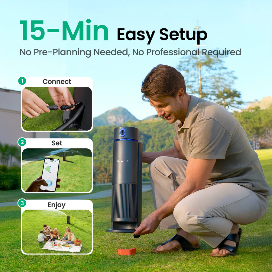 Aiper IrriSense Gartensprinkler Grau - Generalüberholtes intelligentes Bewässerungssystem mit Regensensor, App-Steuerung und 4-in-1-Mehrzonen-Funktion - Bild 7