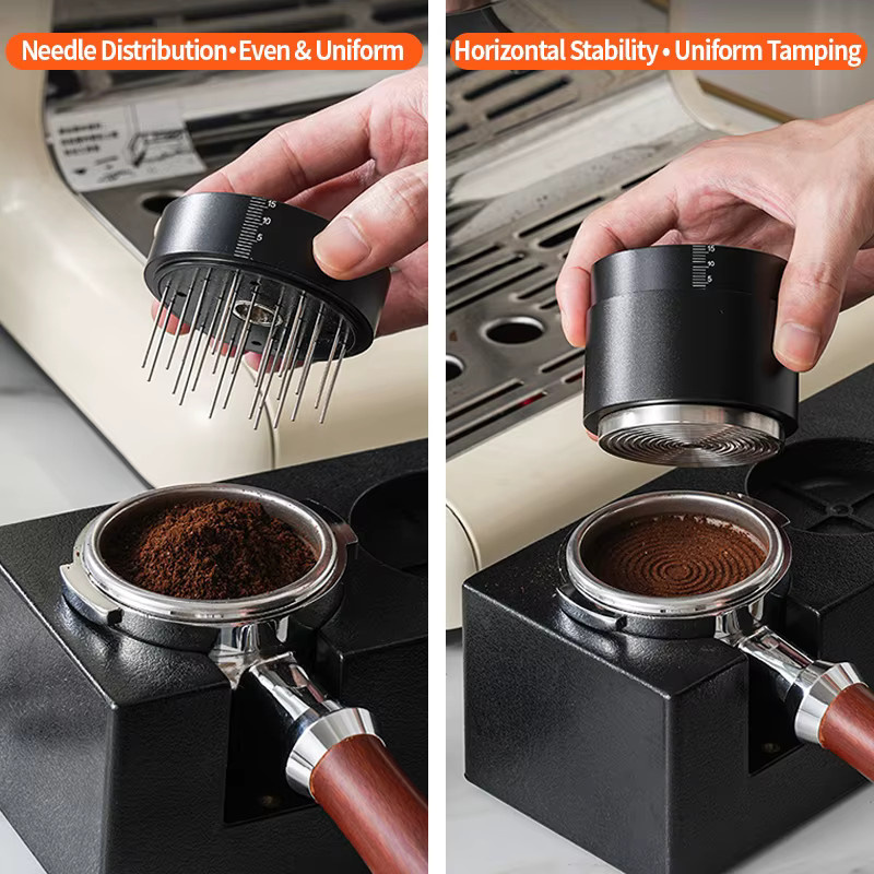 OANKR 2-in-1 Kaffeestampfer und Espresso WDT-Werkzeug Set in Schwarz aus Edelstahl für 51 mm, 53 mm und 58 mm Siebträger - Bild 2