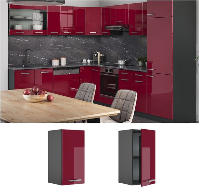 Vicco Hängeschrank R-Line Küchenschrank Hochglanz Bordeaux/Anthrazit Breite: 30 cm - Bild 1