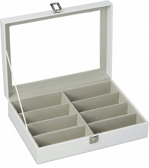 Relaxdays Brillenbox aus Kunstleder in Weiß mit Sichtfenster für 8 Brillen, B/T/H: 33,5 x 24,5 x 8,5 cm - Bild 1