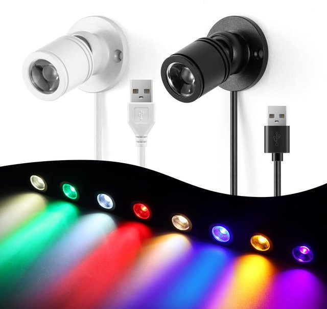 Gyarfas USB-Mini-LED-Strahler zur Oberflächenmontage mit 30 Grad Winkelverstellung in Rot, Grün, Blau, Lila oder Gelb - Bild 1