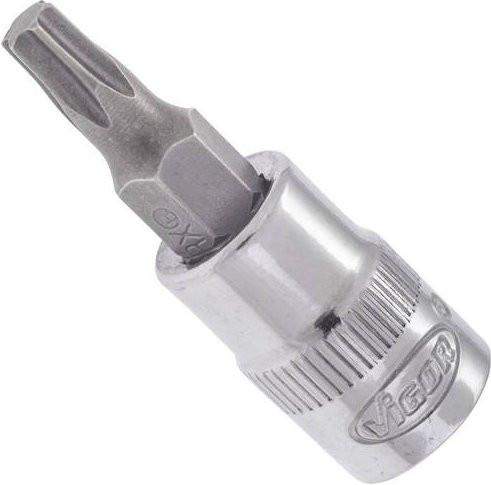 Vigor Schraubendrehereinsatz V2445N mit Innen TX Profil T25 und 1/4 Zoll Vierkantantrieb in Silber, Gesamtlänge: 3,8 cm - Bild 1