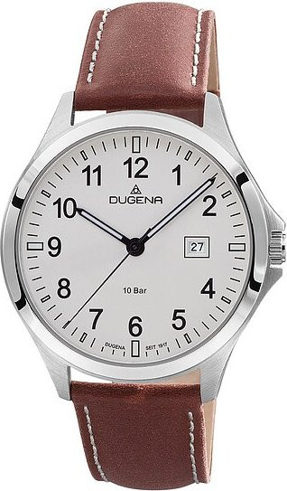 Dugena Herrenuhr, Quarz, Edelstahl, Leder, 41 mm, Weiß - Bild 1
