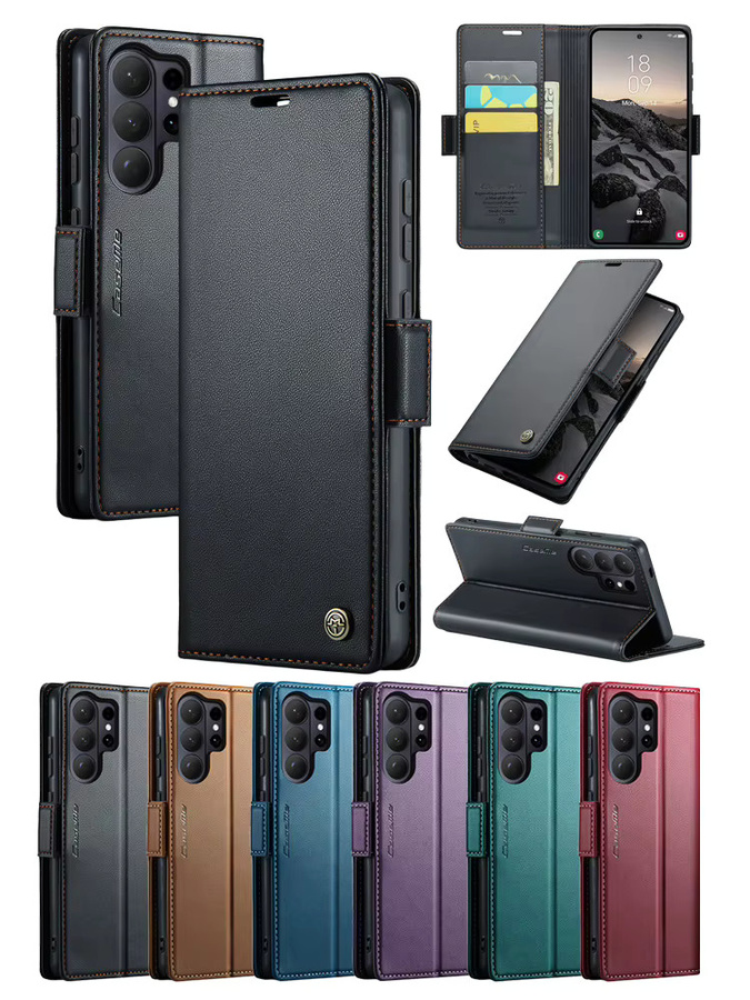 Leder Flip Case mit Wireless Charging und Kickstand für Samsung Galaxy S26 Ultra S25 Edge S24 FE S23 Ultra S22 S22U in Schwarz - Bild 5