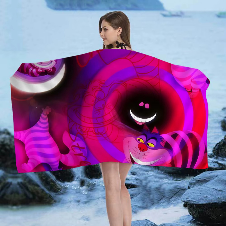 C-Cheshire Cat Alice Strandtuch aus Mikrofaser und Baumwolle, schnell trocknendes Duschtuch für Strand, Sauna und Reise - Bild 3