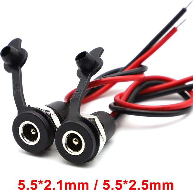 JCD Wasserdichte DC-Buchse mit Kabel und Schutzkappe, Farbe: Schwarz, Anschlussgröße: 5,5 x 2,1 mm und 5,5 x 2,5 mm - Bild 1