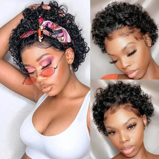 Lolely Dream Lockige Bob Pixie Cut Echthaar-Perücke, 180% Dichte - Bild 1