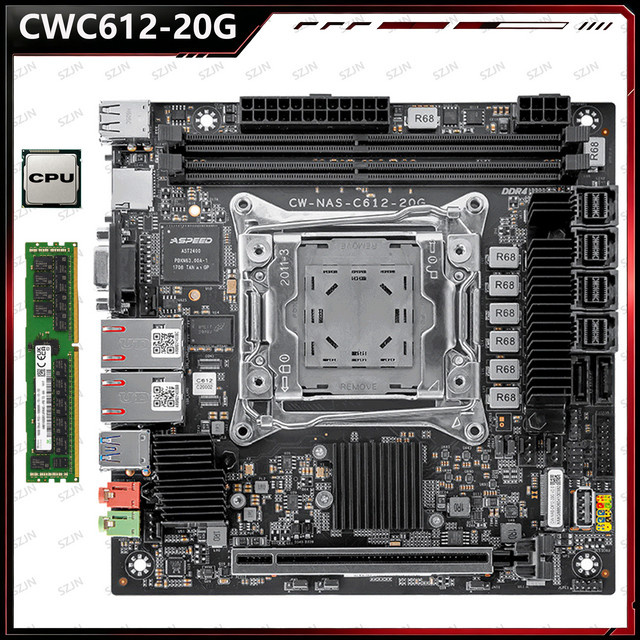 SZJN CW-NAS-C612-20G Mini ITX Server-Motherboard LGA2011-3 für Xeon E5 V3 V4, Dual Intel X550 10G LAN, DDR4 ECC, Dual M.2 NVMe, Schwarz - Bild 1