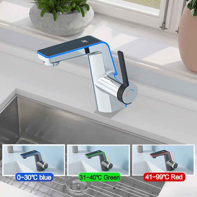 HGTUGO LED-Waschtischarmatur in Schwarz mit Touch-Sensor, Temperaturanzeige und 2 Sprühmodi für Bad und Küche - Bild 1