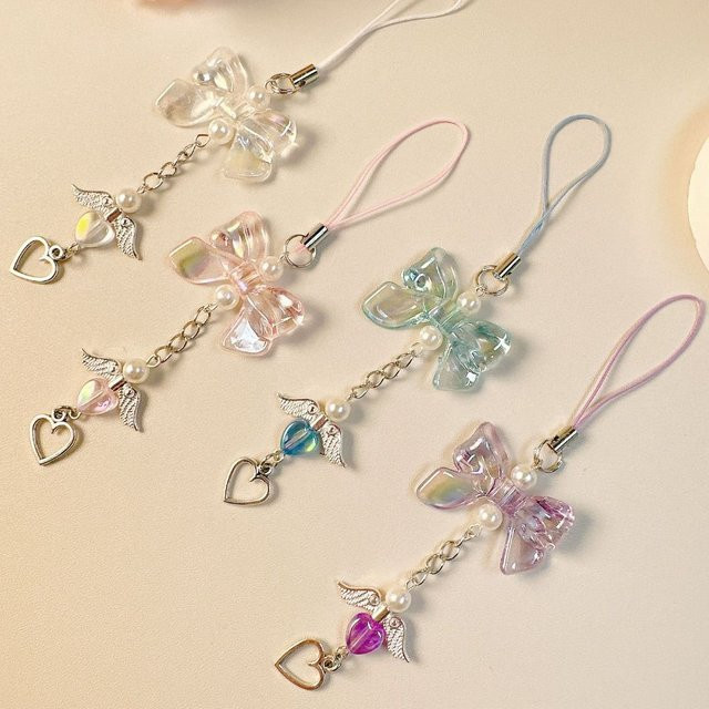 MIIQNUS Handykette aus Acryl für Damen in Transparent, Pink und Multicolour mit Y2K Telefon-Anhänger und Lanyard - Bild 1