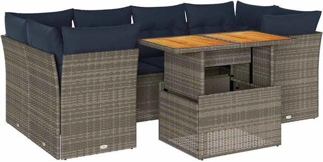 vidaXL 7-teilige Garten-Sofagarnitur in L-Form aus Polyrattan mit Kissen und Couchtisch, Grau - Bild 1