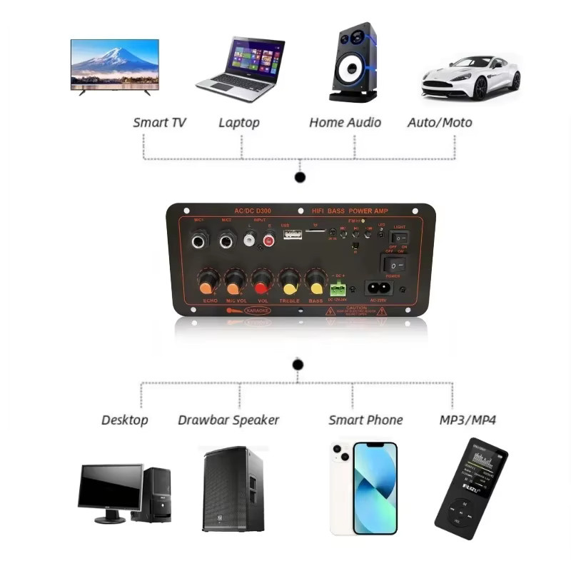 Woopker D300 Audioverstärkungsplatine mit 600 W Leistung, Bluetooth 5.0, Dual-Mikrofonen und USB/TF/AUX/FM-Radio in Schwarz - Bild 3
