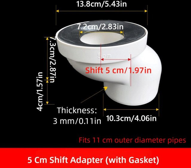 Laijing Toilettenspülrohr Offset-Flanschadapter aus Kunststoff in Weiß mit 110mm Durchmesser und 5cm Versatz - Bild 1