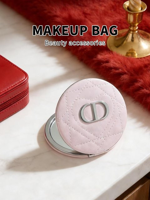 DIOR Kosmetikspiegel zweiseitig in Rot und Pink, tragbarer Klappspiegel für Damen und Herren - Bild 1