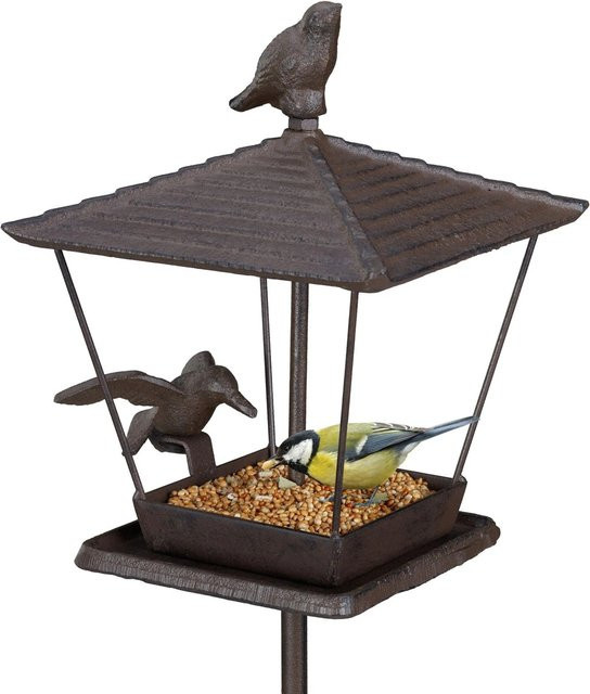 Relaxdays Vogelfutterhaus aus Gusseisen in Braun mit Erdspieß, H: 115 cm, B: 15 cm, T: 16 cm - Bild 1