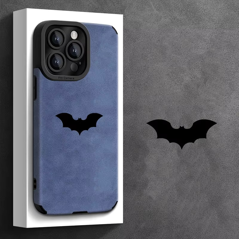 Schwarze sturzsichere Handyhülle mit minimalistischem Fledermaus-Logo-Muster passend für Apple iPhone 17 16 15 14 13 12 11 Pro Max Plus - Bild 2