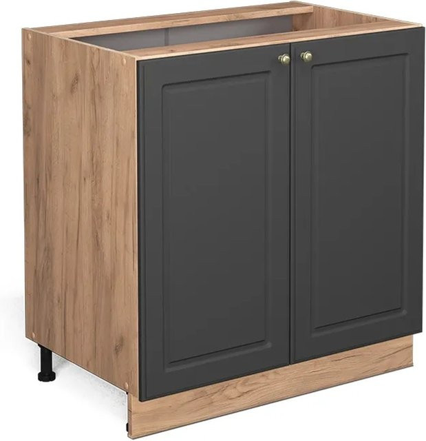 Vicco Spülenunterschrank Fame-Line Landhaus Eiche Anthrazit-Gold B: 80 cm, H: 82 cm, T: 51,6 cm mit Softclose-Scharnieren und Einlegeboden - Bild 2
