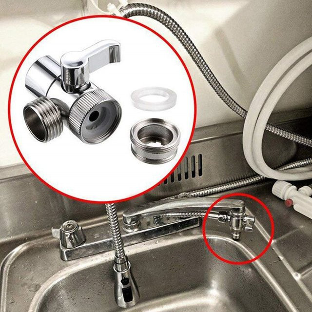 Wasserhahn Adapter mit Umschalter für Küche und Bad als Splitter und Umlenker für Dusche oder Bidet in Silber aus Kunststoff - Bild 1