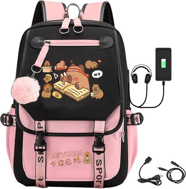 3-teiliges Schulrucksack-Set in Pink aus Oxford-Stoff mit großem Fassungsvermögen inklusive Federmäppchen und Schultergurt - Bild 1