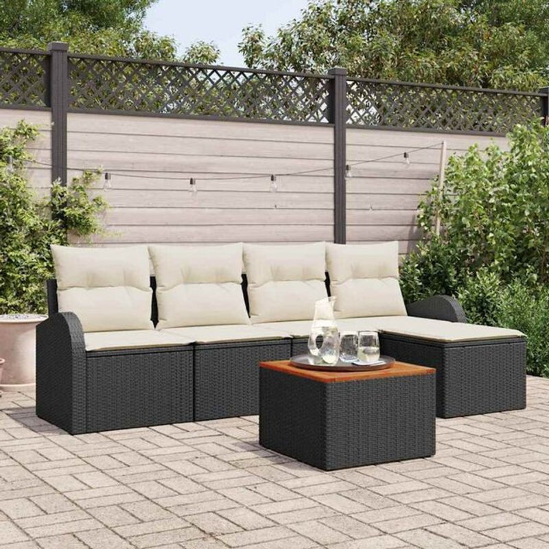 Vidaxl Garten-Sofa-Set mit 6 Teilen in Schwarz und Weiß, modernes modulares Rattan-Set mit Hocker und Stauraumfunktion - Bild 1
