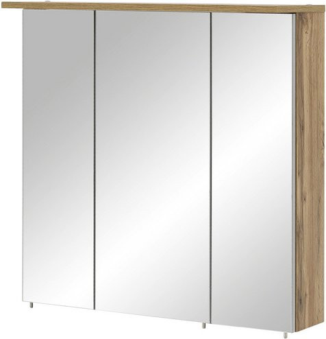 Schildmeyer Spiegelschrank Nora, 3-türig mit LED-Beleuchtung und Regalen, Eiche braun, B/H/T: 80,5 x 71 x 16 cm - Bild 1