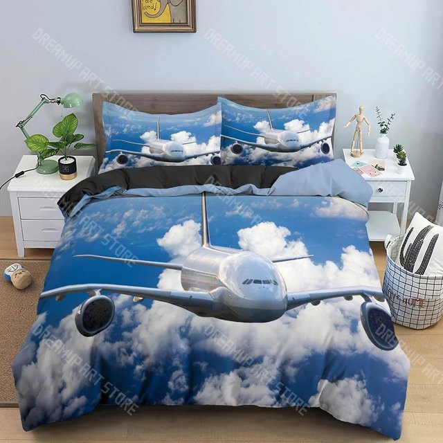 Bettwäsche Set Flugzeug Design mit Startbahn von Your Warm Home, Blau, B/H: 135 x 200 cm - Bild 1