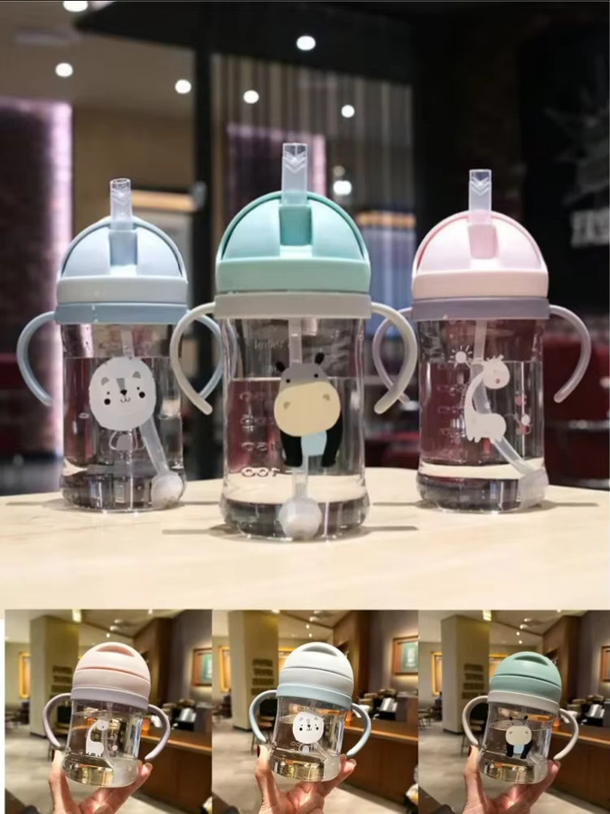 Baby Trinkbecher mit Doppelgriff und Strohhalm, grüne Babyflasche mit Schwerkraftball für Milch und Wasser, 250 ml - Bild 7
