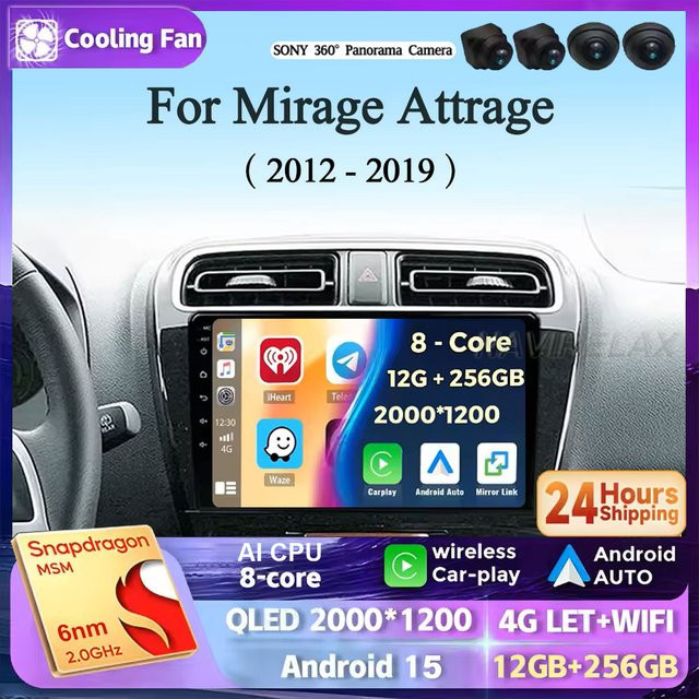 TIEYEZ Android 15 Multimedia Autoradio mit Navigation für Mitsubishi Mirage Attrage und Space Star 2012-2019 in Schwarz - Bild 1