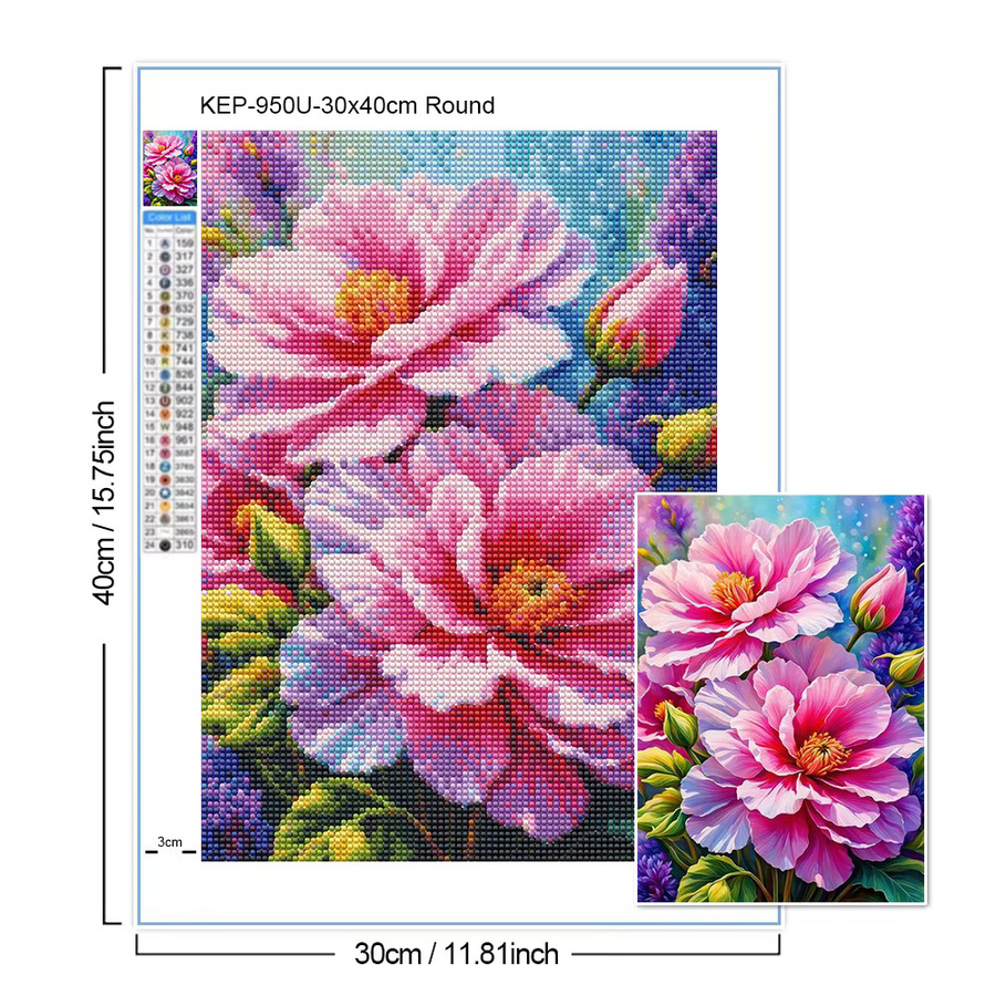QIZITENG Diamond Painting Set Blumen-Mosaik DIY Stickerei-Set in Multicolour, B/H: 20 x 20 cm - Bild 3