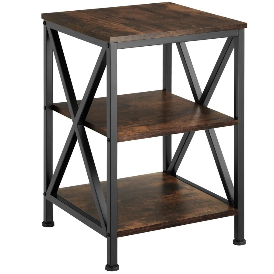 tectake Beistelltisch im Industrial Style mit 3 Ablagen aus Stahl und Holzoptik in Braun und Schwarz, B/T/H: 40,5 x 40,5 x 60,5 cm - Bild 3