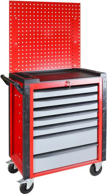 PROREGAL Werkstattwagen Cheetah Plus mit Lochplatte und 7 Schubladen, Feuerrot/Silbergrau, H x B x T: 168,5 x 75 x 47,5 cm - Bild 1