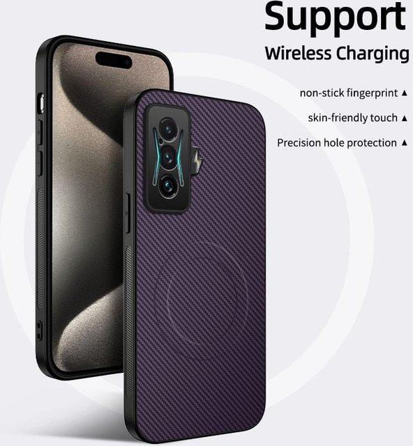 Magnetische Stoßfeste Handyhülle mit Kohlefaser-Textur und kabellosem Laden für Xiaomi Poco F4 GT 5G in Schwarz, Blau, Grau oder Lila - Bild 1