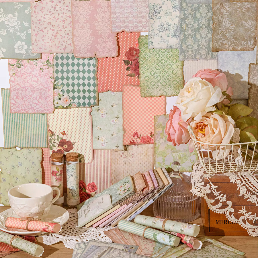 Mr.Paper Retro Blumen und Pflanzen Bastelpapier Set für DIY Schreibwaren und Scrapbooking mit 30 Teilen - Bild 1
