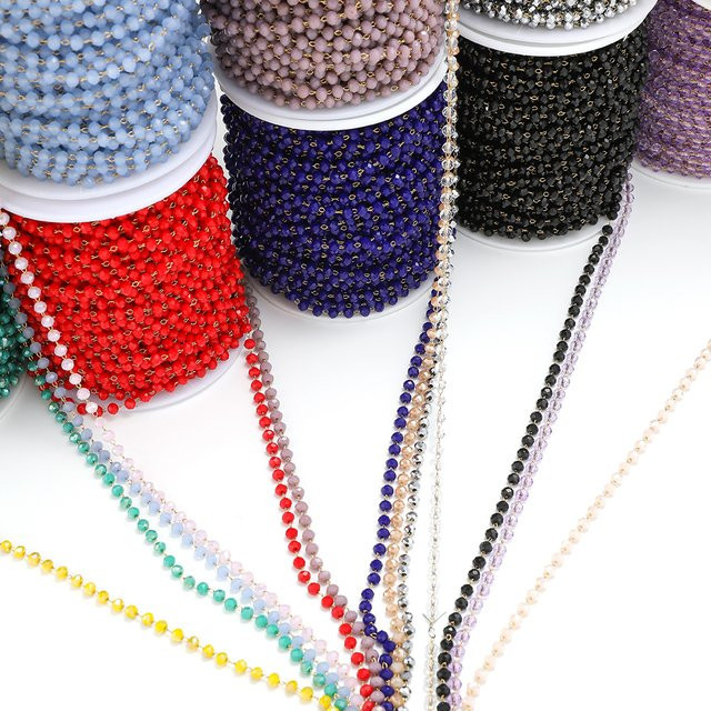 Yovtor Edelstahl-Kette, bunte Kristallperlen, 1 Meter, Unisex - Bild 1