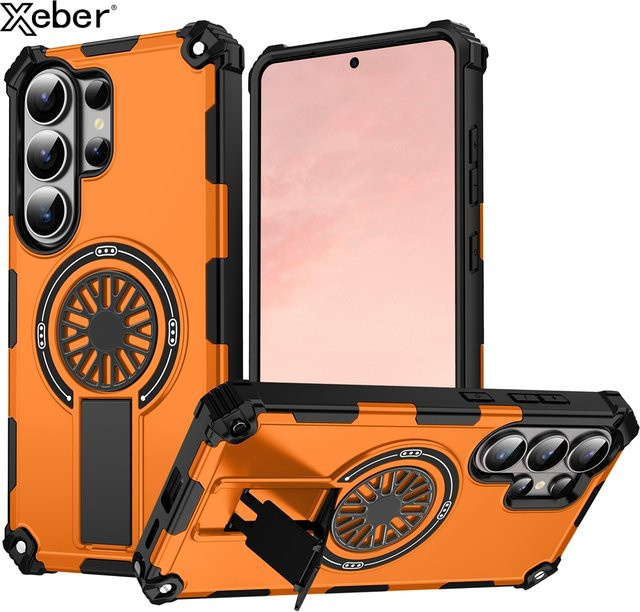 Xeber Armor Matte Magnetische Stoßfeste Standhalterung Hülle für Samsung Galaxy S26 Ultra S25 Edge S24 Plus FE A56 A36 A26 A16 A06 Cover in Blau und Orange - Bild 1