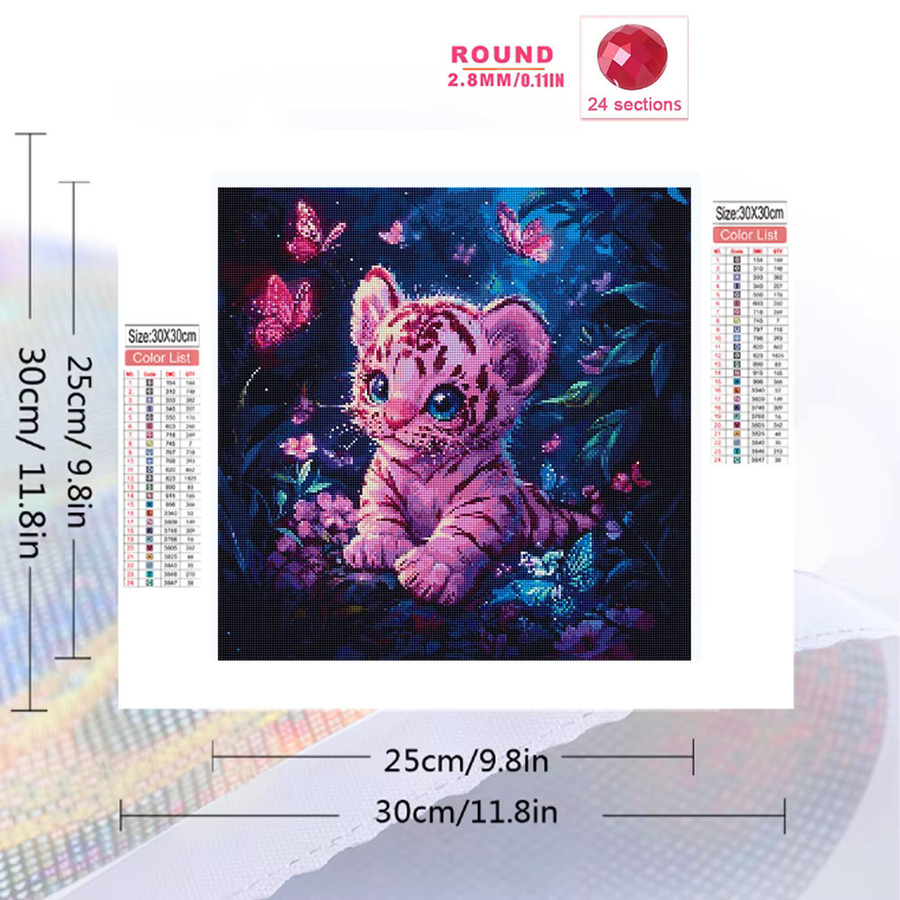 EverShine Diamant-Stickerei DIY Malerei Tiger und Schmetterling als 5D Strass Mosaik Set in Multicolour, B/T/H: 20 x 20 x 20 cm - Bild 2