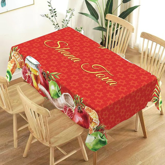 Rechteckige Tischdecke JMG Household Supplies für Rosch Haschana mit Granatapfel- und Honig-Motiv, Rot, B: 140 cm, T: 200 cm - Bild 1