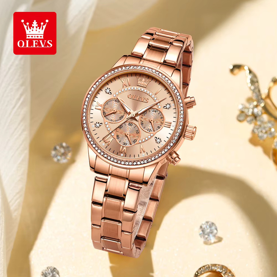 OLEVS Chronograph, Quarz, Edelstahl, Roségold, Damen - Bild 2