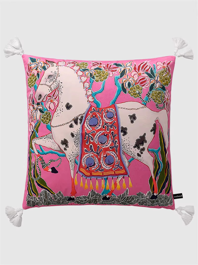 Formaso Kissenbezug Chinoiserie Zebra mit Pfingstrosen aus Samt in Pink, quadratisch, B/T: 45 x 45 cm - Bild 1