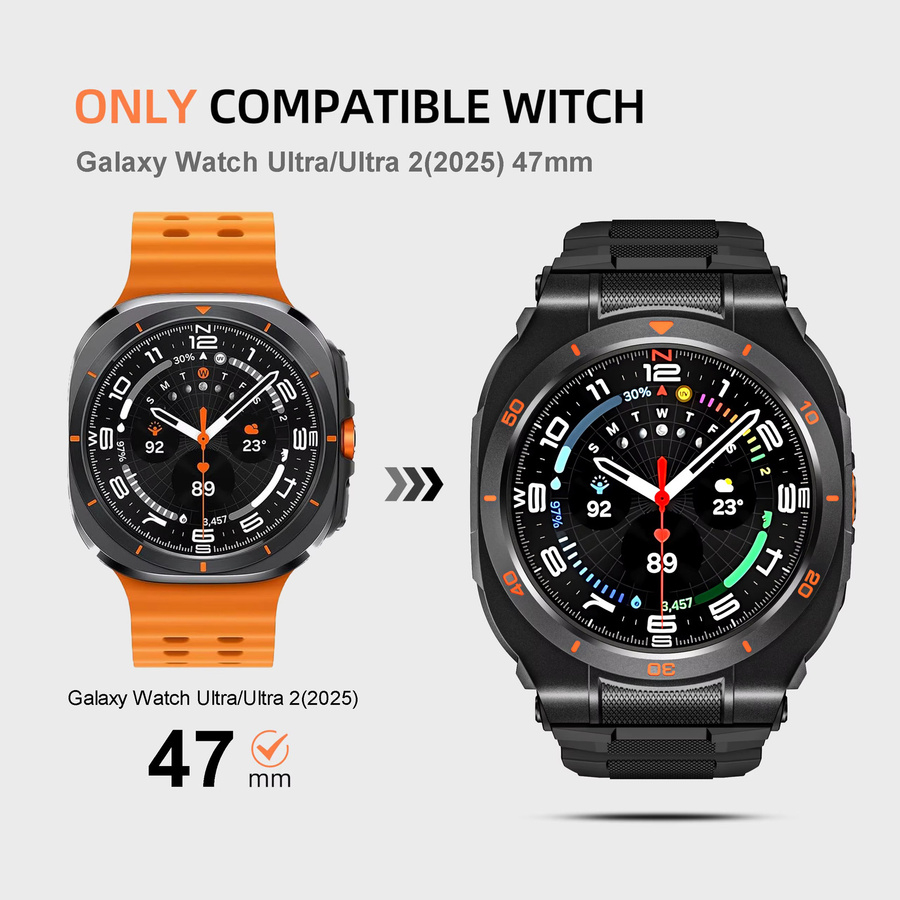 OAKCHARM Uhrenarmband Silikon, Edelstahl, Schwarz, Samsung Galaxy Watch Ultra 2025 47mm, Galaxy Watch 7 Ultra 2, Unisex - Bild 1