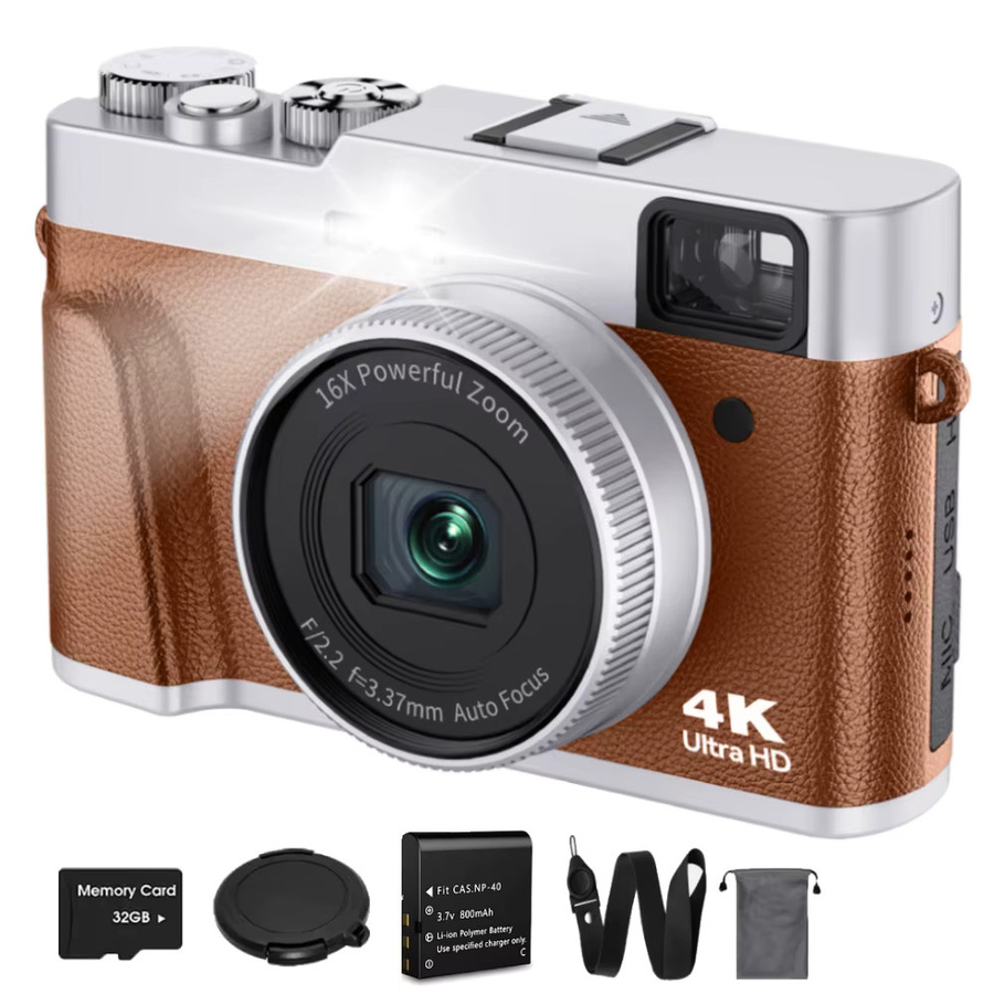 MELCAM 4K Digitalkamera mit Autofokus und 48 MP, spiegellose Vlogging-Kamera für YouTube in Braun mit Anti-Shake-Funktion und Sucherblitz - Bild 5