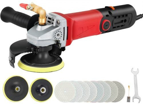 VEVOR Nassschleifmaschine mit variabler Geschwindigkeit, 8-teiliges Set mit Diamant-Polierpads (10,2 cm und 12,7 cm), Schleifgerät für Granit, Marmor und Stein inklusive Spritzschutz und Rohradapter, Rot - Bild 1