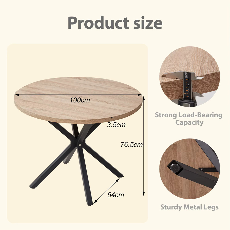 Nordic Esstisch aus Massivholz in Braun, runder Tisch im skandinavischen Design für Wohnzimmer und Balkon, Durchmesser: 100 cm - Bild 3