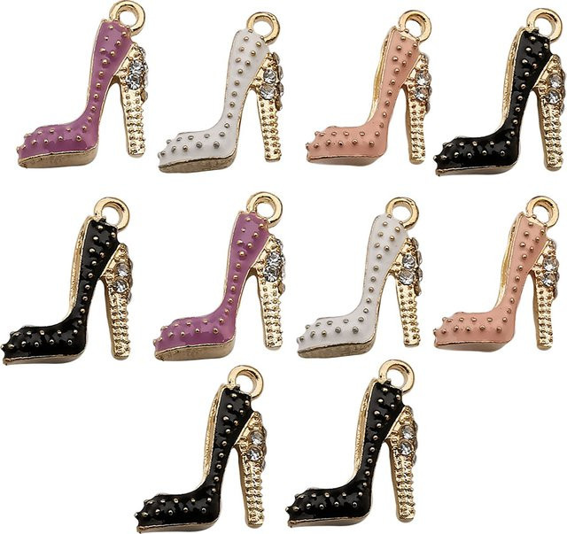 Charms Anhänger High Heels, Emaille Intarsien, Strass, Messing, Bunt - Bild 1