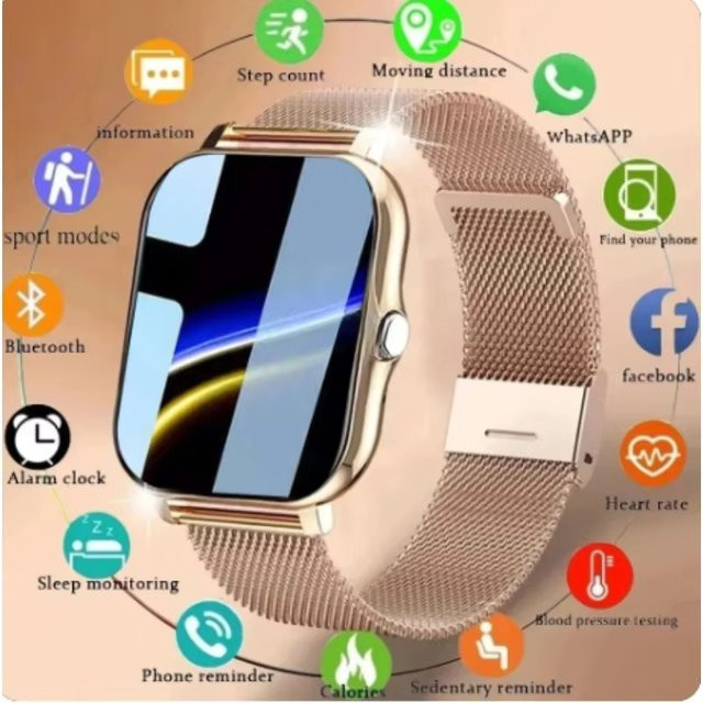 KESHUYOU Smartwatch mit 1,83 Zoll Display für Android und iOS, Schlafüberwachung und Aktivitätsverfolgung, Schwarz/Gold - Bild 1