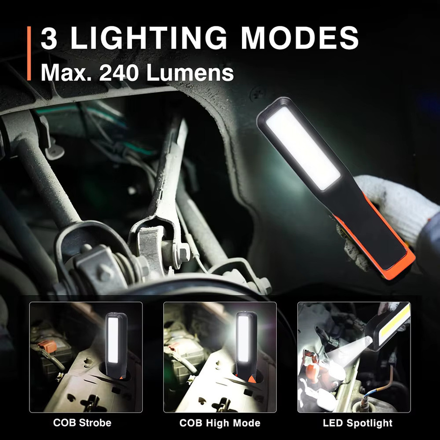 2er-Set UMEXUS COB LED Arbeitsleuchten in Schwarz, wiederaufladbare magnetische Taschenlampe und Warnleuchte für Werkstatt und Notfälle - Bild 3