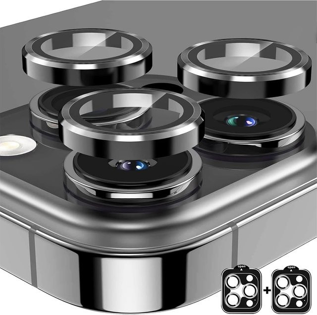 2 Stück NYFundas Kamera Objektivschutz aus gehärtetem Glas in Schwarz für iPhone 16 Pro Max 15 Plus 14 13 Mini 12 11 16 Pro - Bild 1